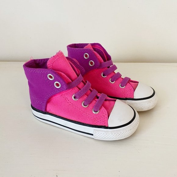 Converse Other - Converse Girls All Star High Top Bright Pink Purple Sneakers, Toddler 7
